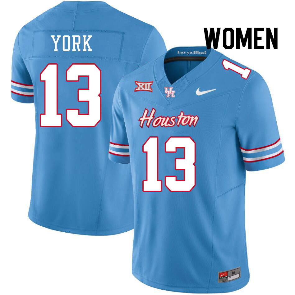 Women #13 Jayden York Houston Cougars College Football Jerseys Stitched-Oilers